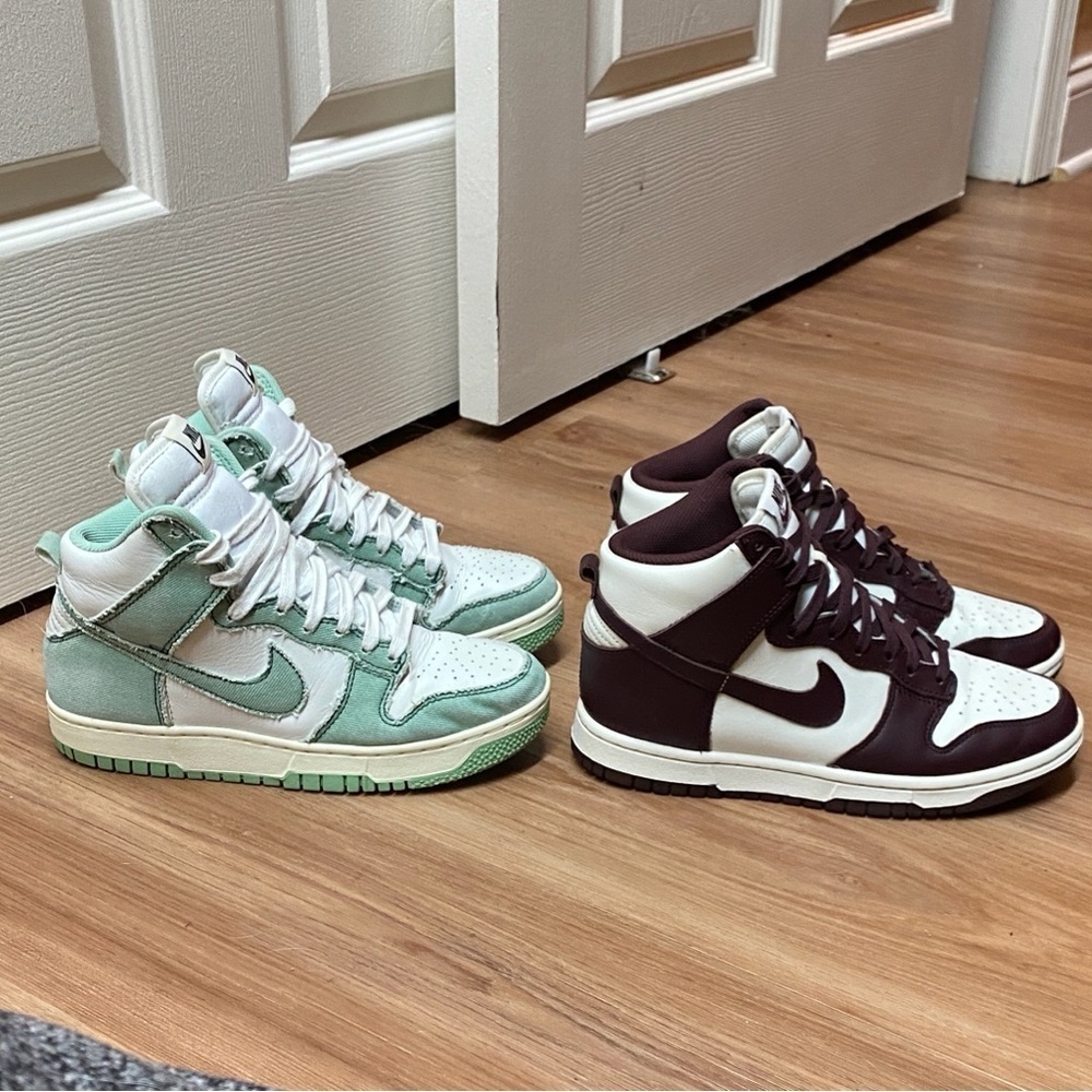 Nike Dunk High 1985 "Green Denim" And Nike Dunk High “Burgundy Crush” Sizes 6.5